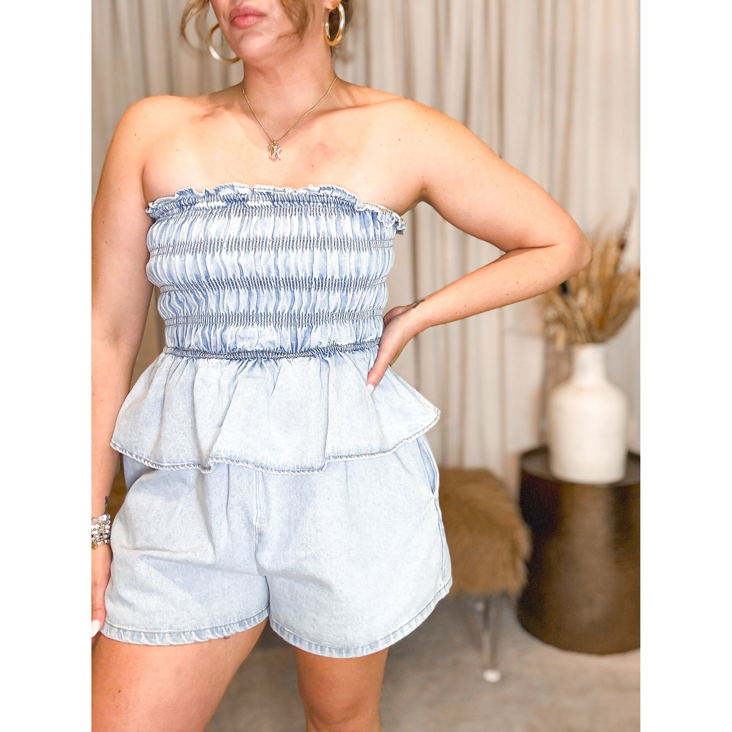 Raven Denim Romper - The Hive by Chris Jesselle