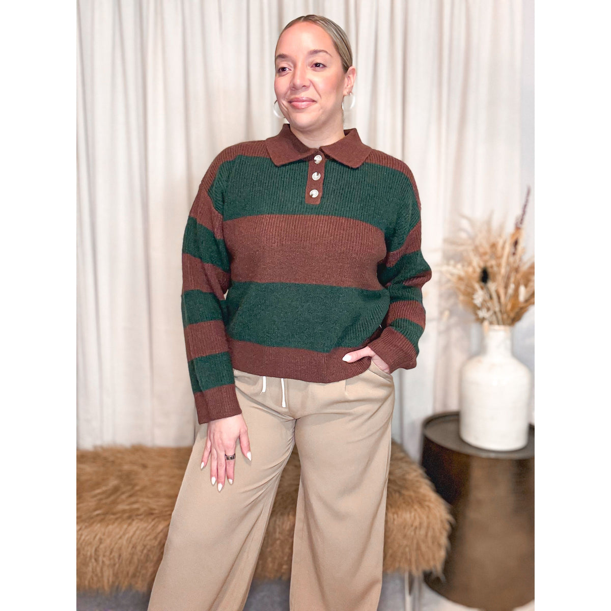 Anita Collared Top (Olive) - The Hive by Chris Jesselle