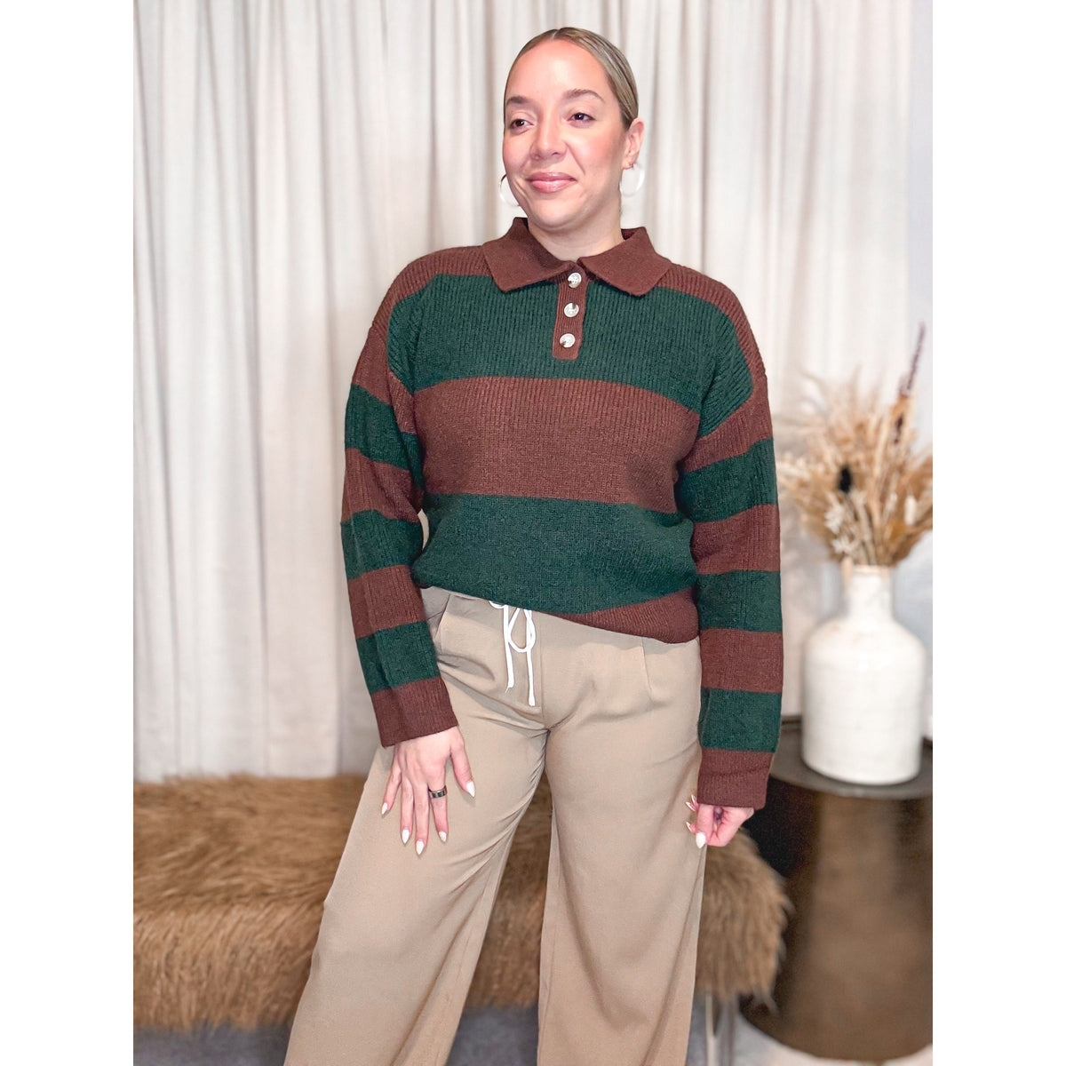 Anita Collared Top (Olive) - The Hive by Chris Jesselle