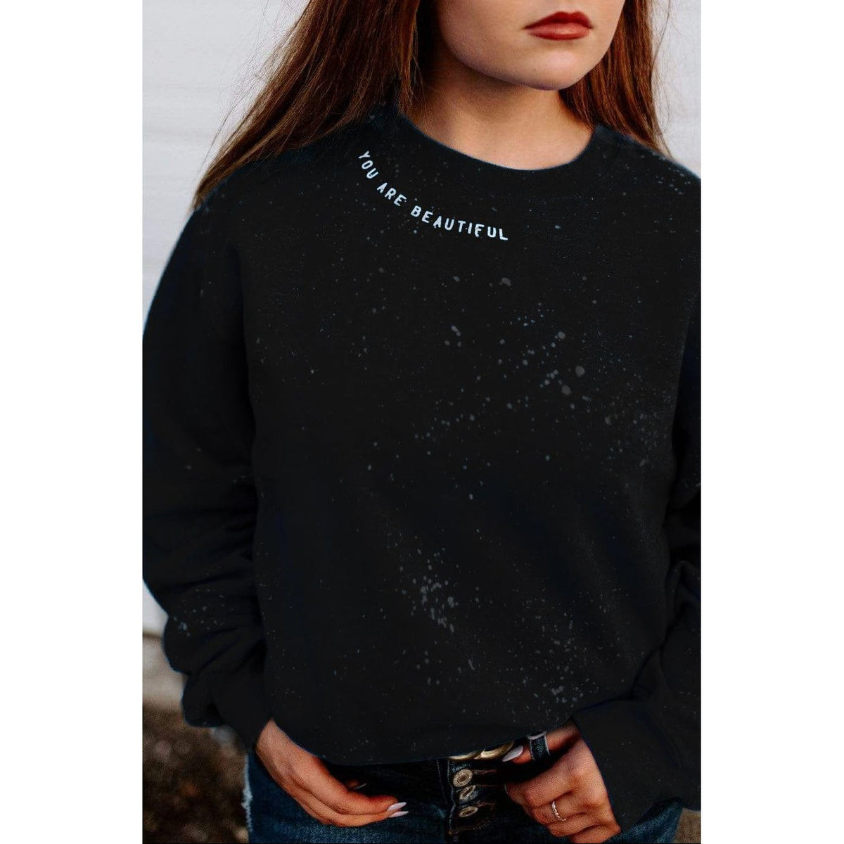 You Are Beautiful Black Bleached Sweatshirt
