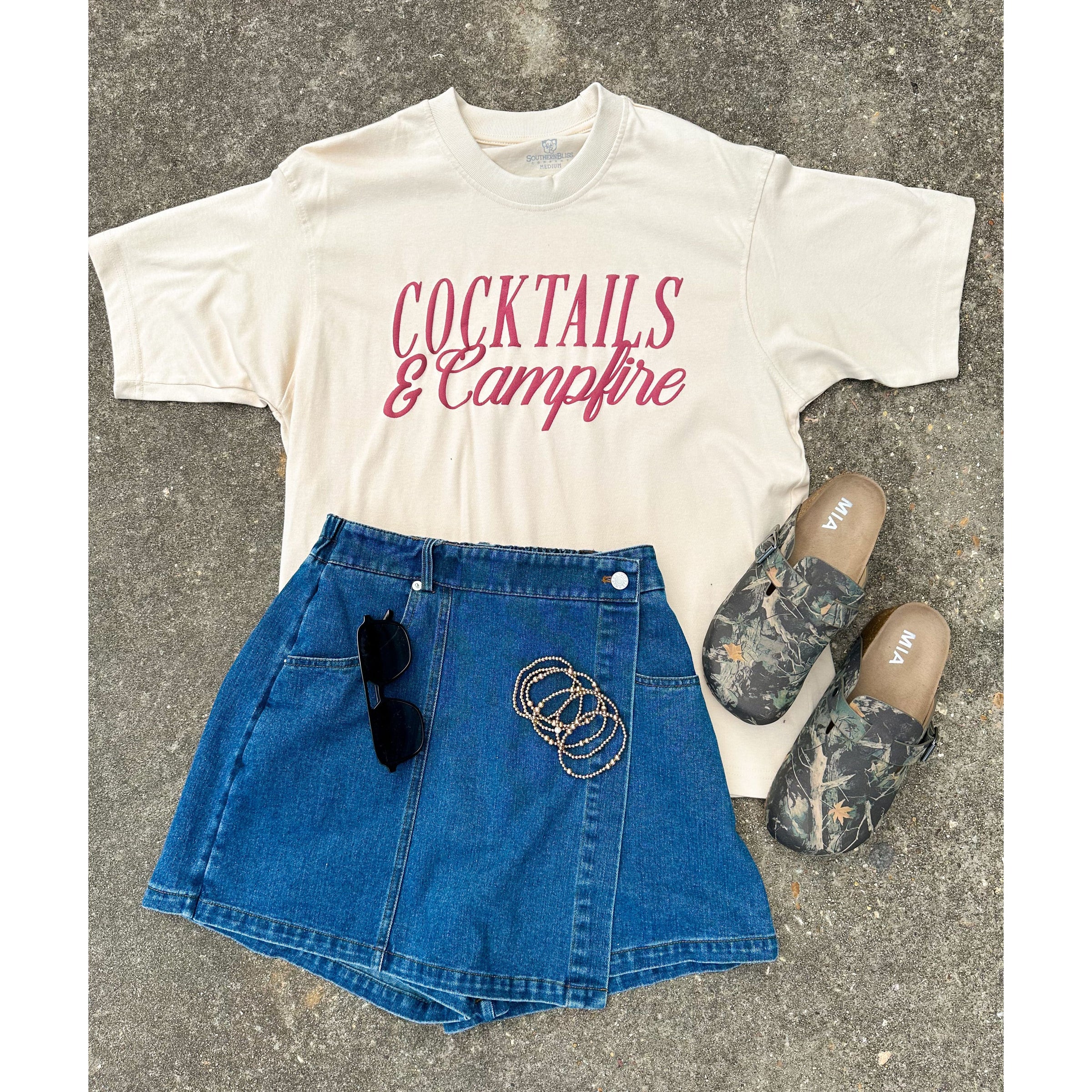 Cocktails & Campfires Ivory Mock Neck Tee
