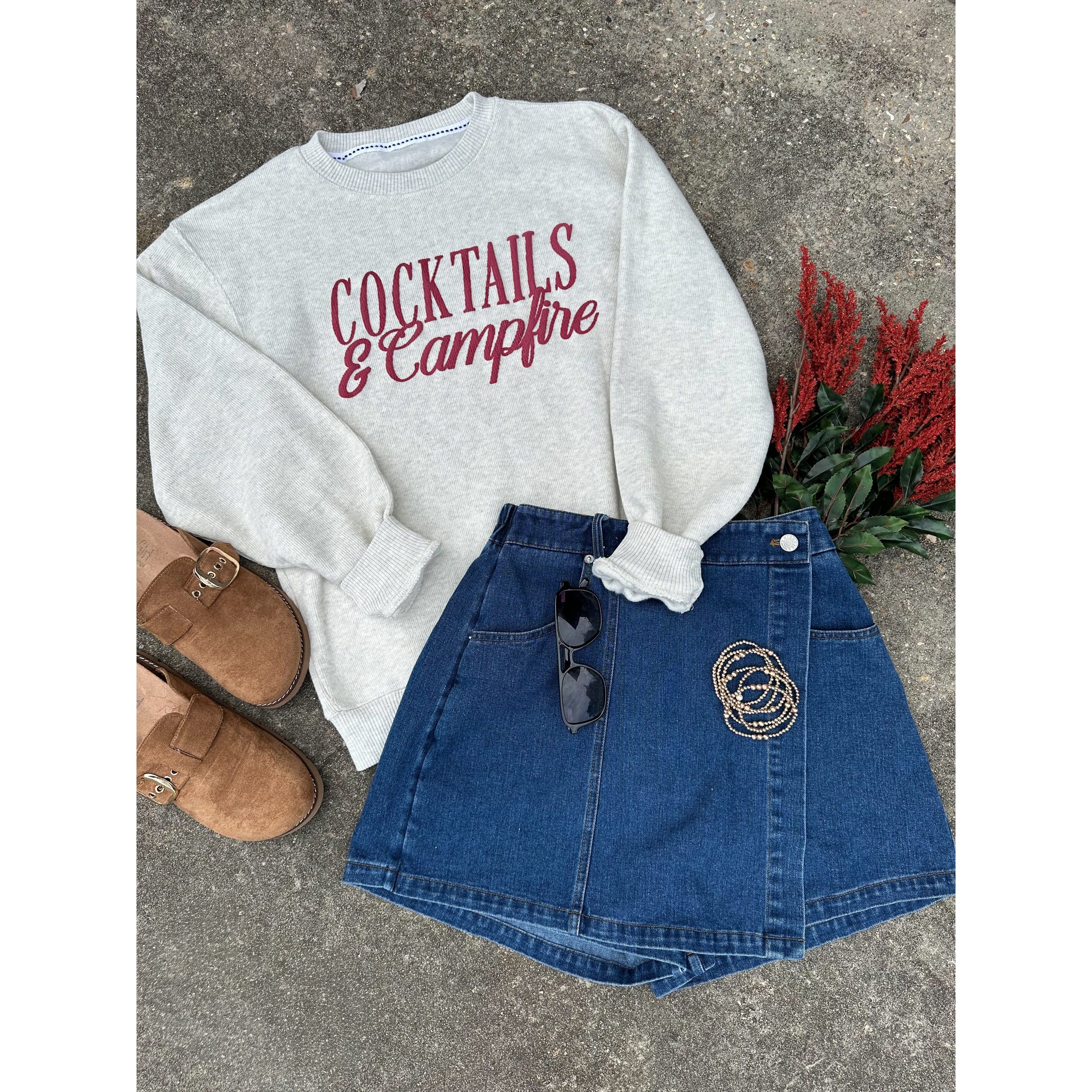 Cocktails & Campfires Oatmeal Knit Sweater