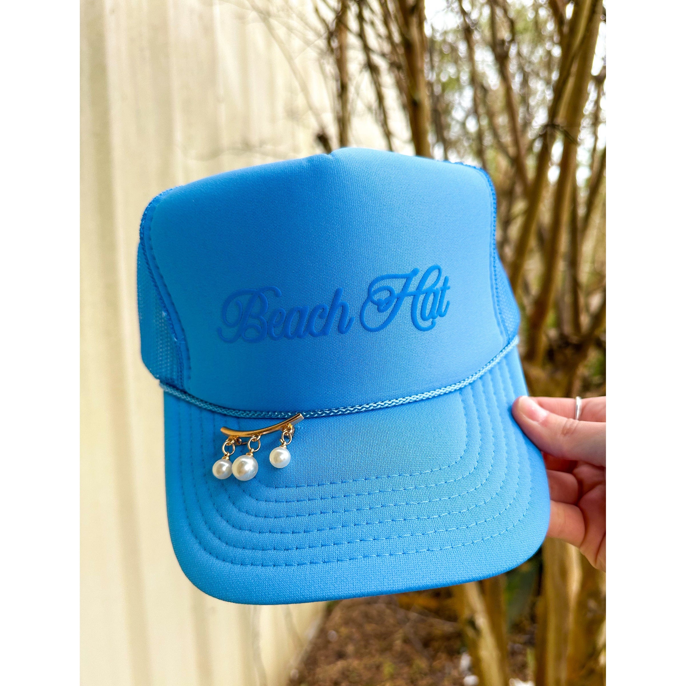 Beach Hat Cursive Columbia Blue Trucker - The Hive by Chris Jesselle