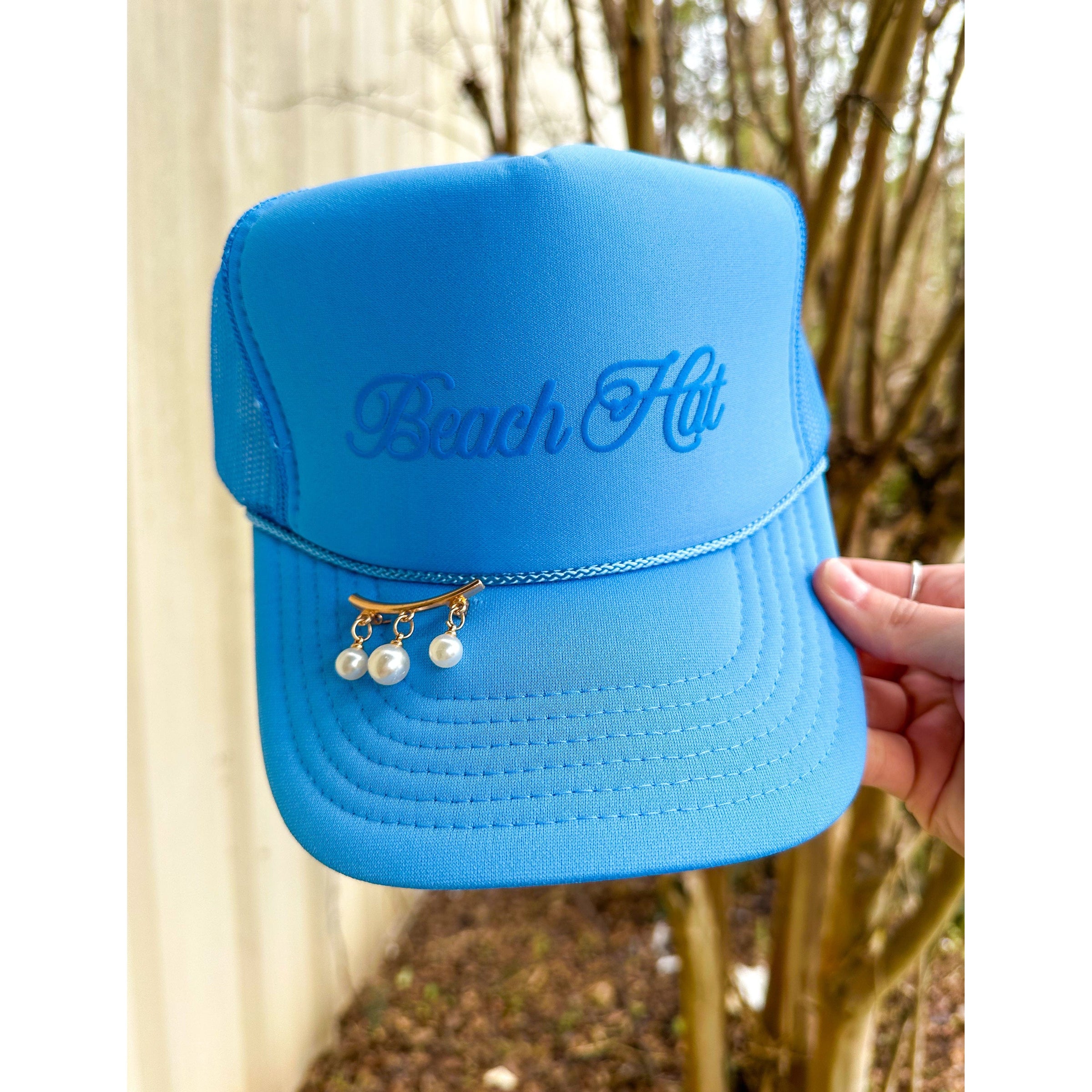 Beach Hat Cursive Columbia Blue Trucker - The Hive by Chris Jesselle