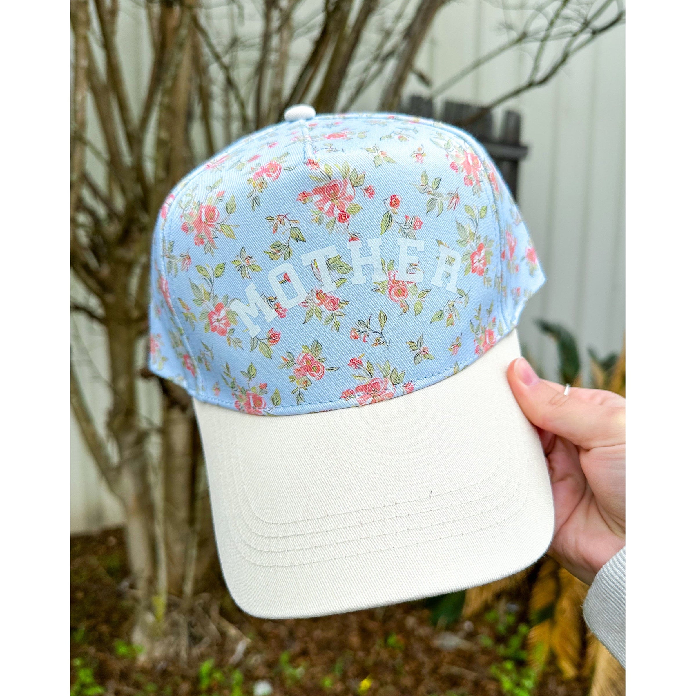 Mother Floral Coral/ Light Blue Trucker Hat - The Hive by Chris Jesselle