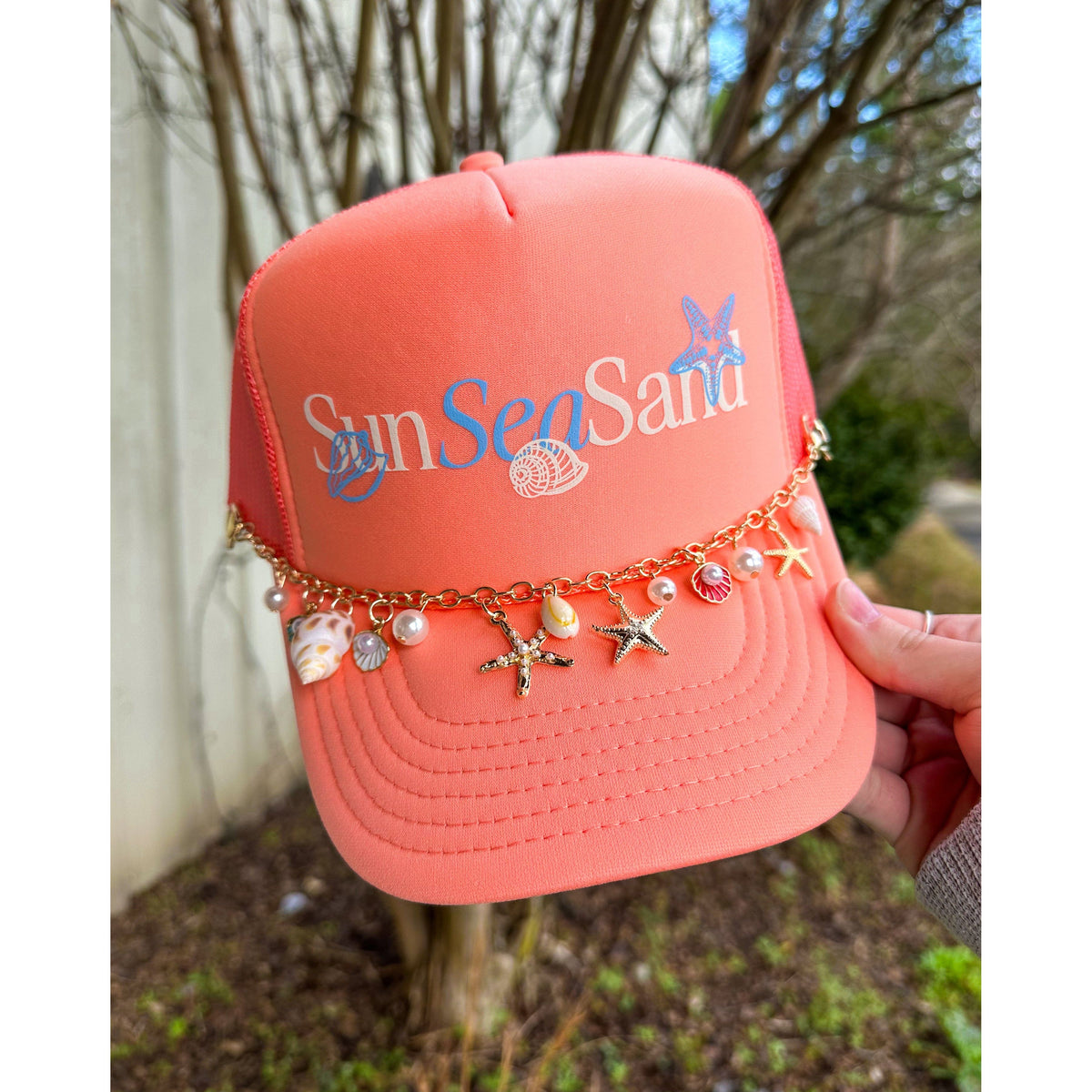 Sun Sea Sand Coral Trucker - The Hive by Chris Jesselle