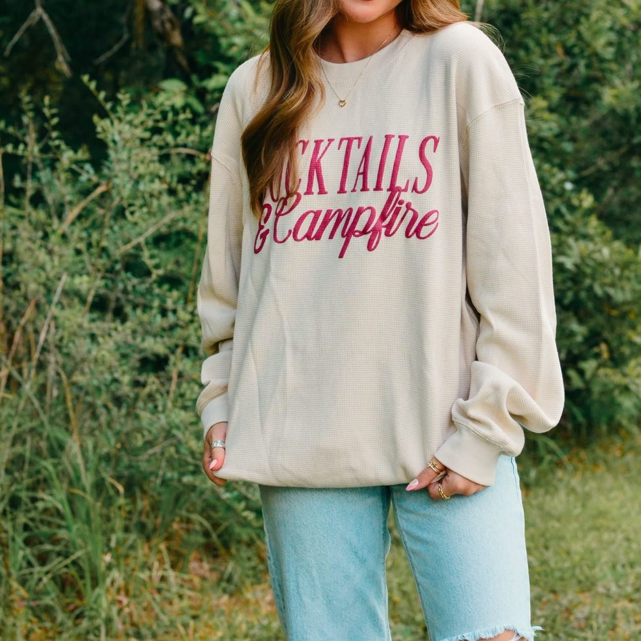 Cocktails & Campfires Waffle Knit Sweater