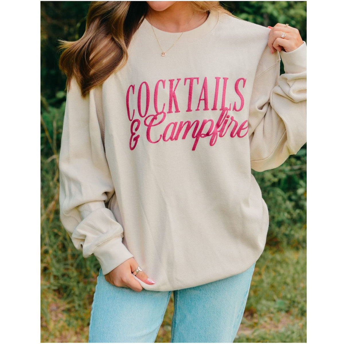 Cocktails & Campfires Waffle Knit Sweater