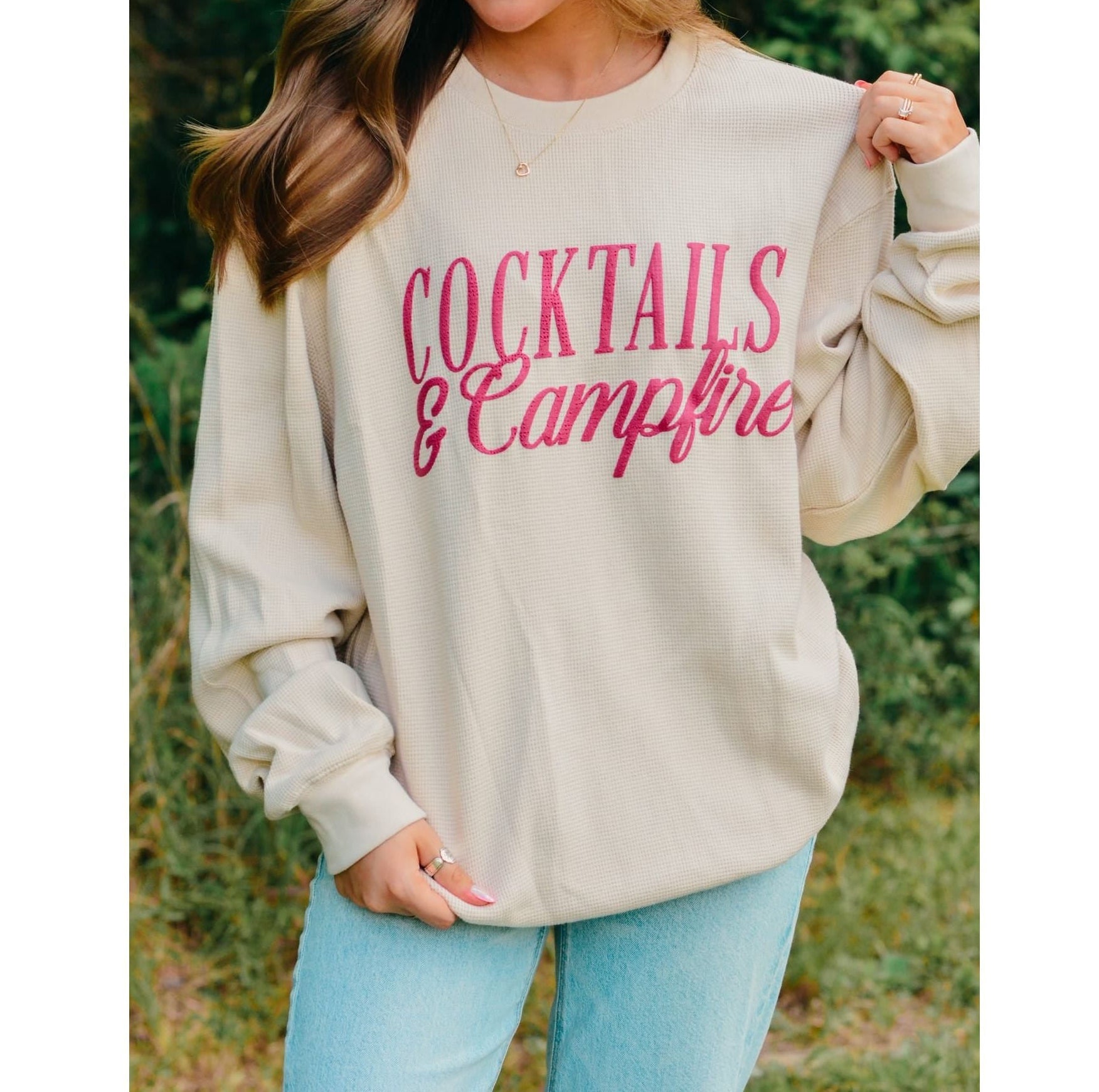 Cocktails & Campfires Waffle Knit Sweater