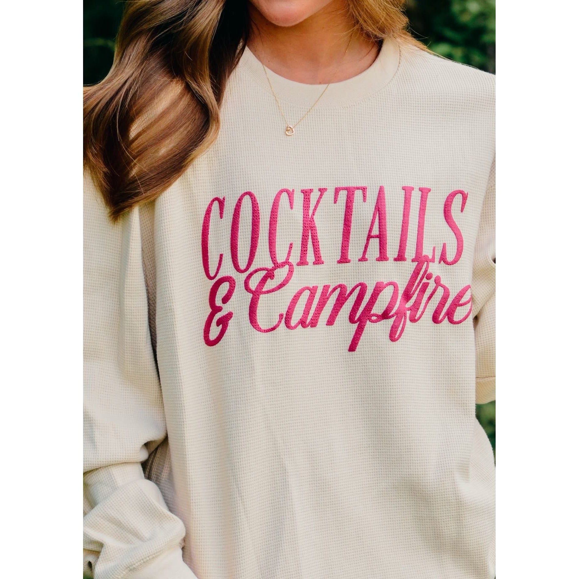 Cocktails & Campfires Waffle Knit Sweater