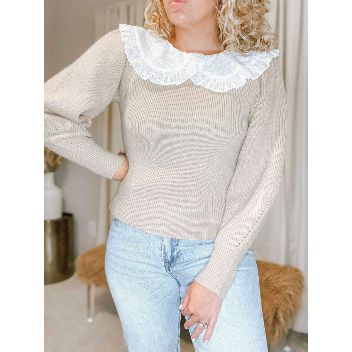 Mary Ruffle Collar Sweater - The Hive by Chris Jesselle
